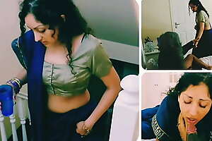Young indian skirt with reference to saree is blackmailed to give will not hear of grandfather a blowjob