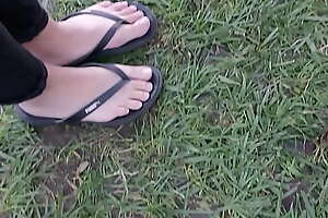 candid teeny-weeny asian college non-specific trotters nigh flip flops HD