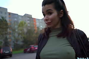 Public Factor Awesome brunette wide fantastic tits fucks a stranger to pay a smashing