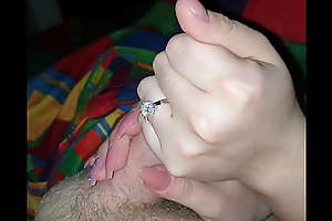 Young Hot Spliced gives the best teasing Handjob with long nails and her elegant shining Wedding Ring