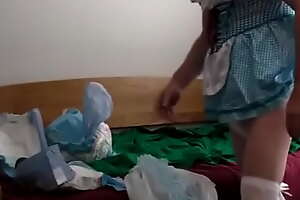 ABDL diapered sissy in the matter of pretty blue rags gaping asshole